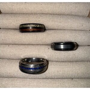 Men's Titanium Wedding Band Ring LOT of 3 Sapphire Eternity Brushed 11 11.5
